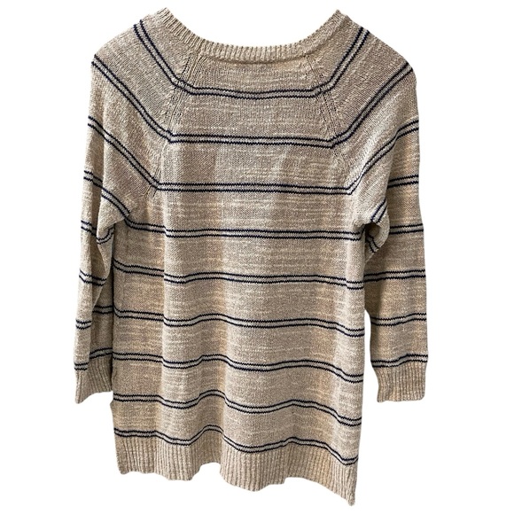 ❤️ Madewell Cabin Stripe Natural x Navy Linen and Silk Blend Sweater - Picture 6 of 8